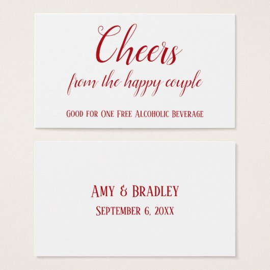 Cherry Red auf White Editable Drinks Tickets (Vorne & Hinten)