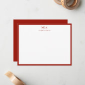 Cherry Red Border Monogram Korrespondent Card Mitteilungskarte (Vorderseite/Rückseite Beispiel)
