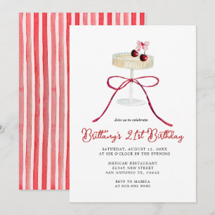 Cherry Red Bow Champagner 21. Geburtstagseinladung Einladung