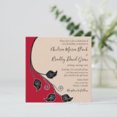 Cherry Red Champagne Black Leafy Vine Wedding Einladung (Stehend Vorderseite)