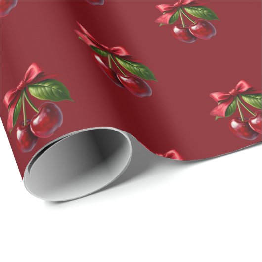 Cherry Red Cherries mit einem Bow Geschenkpapier (Rolleneckpunkt)