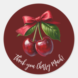 Cherry Red Cherries mit einem Bow Runder Aufkleber