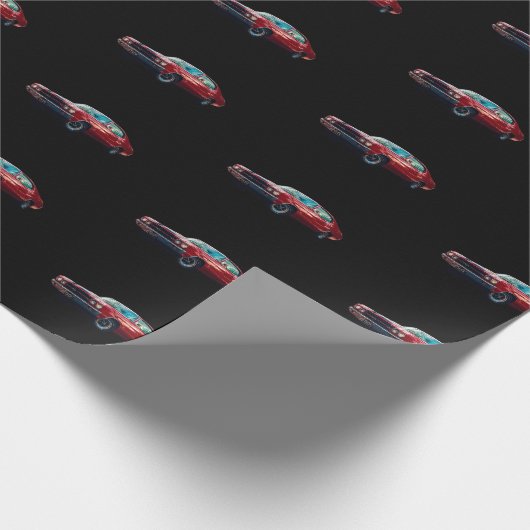 Cherry Red Chevy auf Black Matte Wrapping Paper Geschenkpapier (Ecke)