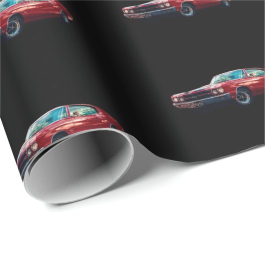 Cherry Red Chevy auf Black Matte Wrapping Paper Geschenkpapier (Rolleneckpunkt)