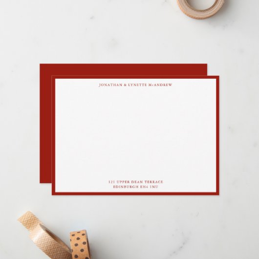 Cherry Red Classic Border Flat Note Card Mitteilungskarte (Vorderseite/Rückseite Beispiel)