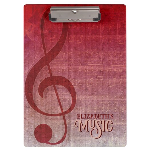 Cherry Red Clef Music Sheet Personalisiert Klemmbrett (Vorderseite)