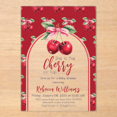 Cherry Red Coquette Bow Girl Baby Dusche Acryleinladungen (Vorderseite)