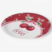 Cherry Red Coquette Bow Girl Baby Dusche Pappteller (Schrägansicht)