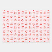 Cherry Red Coquette Bow Girly Wrapping Paper Set Geschenkpapier Set (Vorderseite)