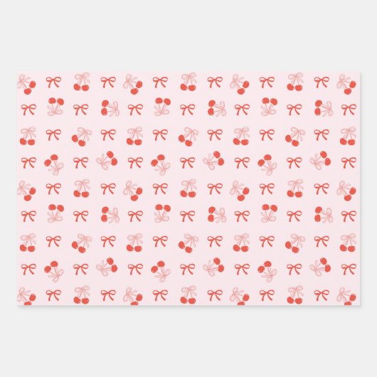 Cherry Red Coquette Bow Girly Wrapping Paper Set Geschenkpapier Set (Vorderseite 2)