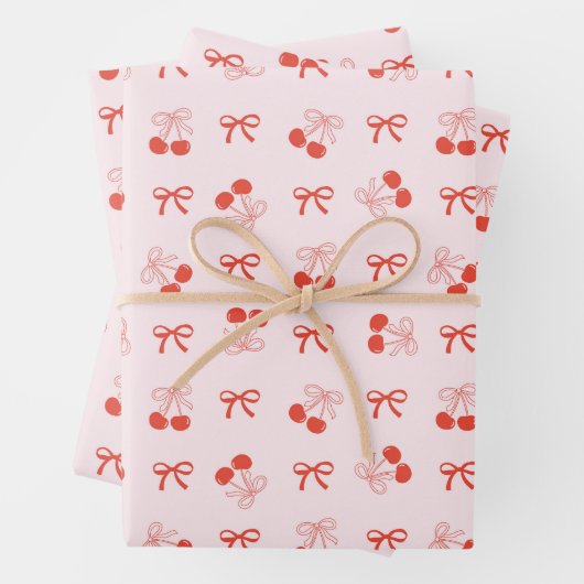 Cherry Red Coquette Bow Girly Wrapping Paper Set Geschenkpapier Set (Beispiel)