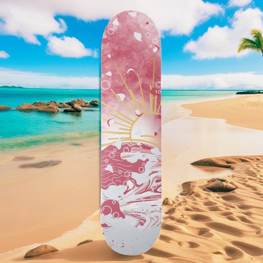 Cherry Red Crimson Gold Sunset Sun & Sea Skateboard
