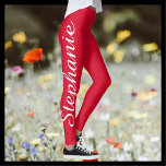 Cherry Red Custom Fashion/Yoga Leggings mit Namen<br><div class="desc">Helle Kirsche (oder Valentine) rote benutzerdefinierte Mode/Yoga-Leggings! Mit dem Namen in einem weißen Skript bis zu einem Bein! Einfache Änderung oder Löschen von Beispieltext. Alle Rechte vorbehalten © 2016 Alan & Marcia Socolik.</div>