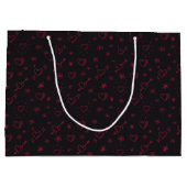 Cherry Red Doodle Blume und Herz Gemustert Große Geschenktüte (Rückseite)