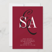 Cherry Red Elegant Script Monogram Wedding Save The Date (Vorderseite)