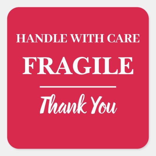 Cherry Red Fragile Label Square Sticker (Vorderseite)
