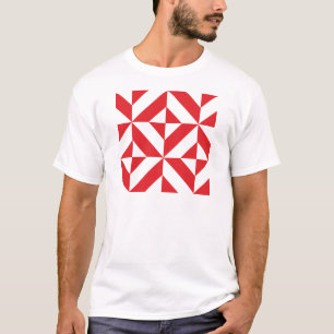 Cherry Red Geometric Deko Cube Pattern T-Shirt