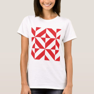 Cherry Red Geometric Deko Cube Pattern T-Shirt