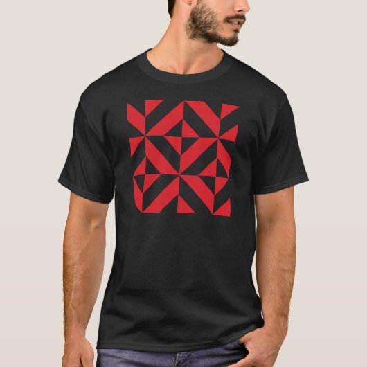 Cherry Red Geometric Deko Cube Pattern T-Shirt (Vorderseite)