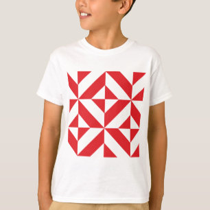 Cherry Red Geometric Deko Cube Pattern T-Shirt