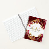 Cherry Red & Gold Monogram Name Script Notebook Notizblock (Innenseite)