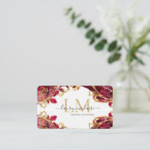 Cherry Red & Gold Monogram Script Visitenkarte (Stehend Vorderseite)