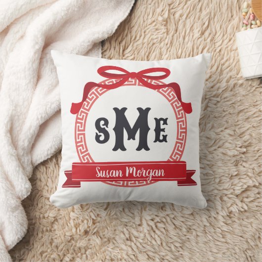 Cherry Red Greece Key Bow Monogram Kissen (Decke)