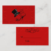 Cherry Red Hearts Top Hat und High Heel Platzkarte (Vorne/Hinten)