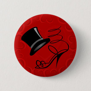 Cherry Red Hearts Top Hat und High Heels Button