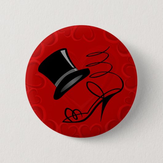 Cherry Red Hearts Top Hat und High Heels Button (Vorderseite)