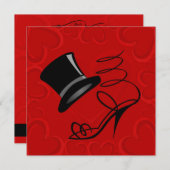 Cherry Red Hearts Top Hat und High Heels laden Einladung (Vorne/Hinten)