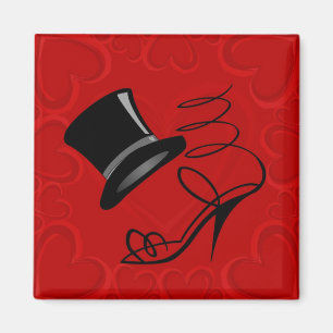 Cherry Red Hearts Top Hat und High Heels Magnet