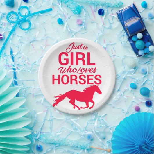 Cherry Red Just a Girl, die Lieben Pferde Pappteller (Party)