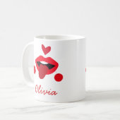 Cherry Red Lips mit Zunge Individuelle Name Kaffeetasse (Vorderseite Links)