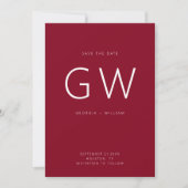 Cherry Red Minimal Typografy Monogram Save The Date (Vorderseite)