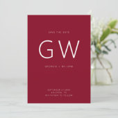 Cherry Red Minimal Typografy Monogram Save The Date (Stehend Vorderseite)