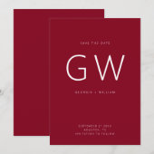 Cherry Red Minimal Typografy Monogram Save The Date (Vorne/Hinten)