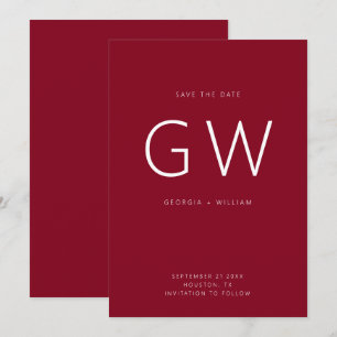 Cherry Red Minimal Typografy Monogram Save The Date