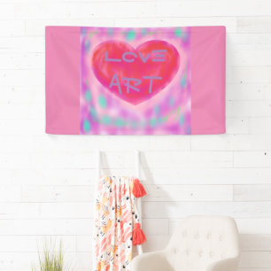 Cherry red misty heart in blue pink text Liebe art Banner