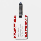 Cherry Red Mit Monogramm Damask Print Gepäckanhänger (Rückseite vertikal)