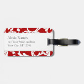Cherry Red Mit Monogramm Damask Print Gepäckanhänger (Rückseite horizontal)