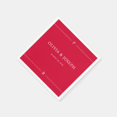 Cherry Red | Moderne Linien und Monogramm-Hochzeit Serviette (Ecke)