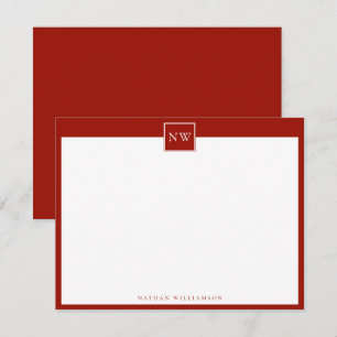 Cherry Red Monogram Single Broorder Mitteilungskarte