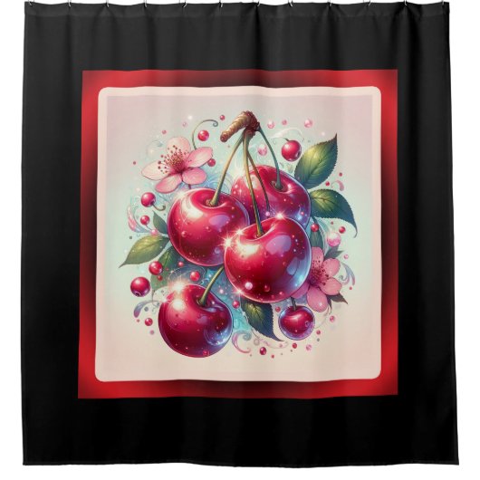 Cherry Red Niedlich Cherries Floral Girly Pink Duschvorhang (Vorderseite)