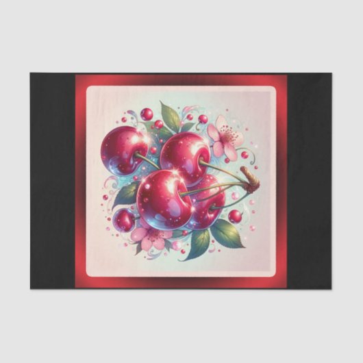 Cherry Red Niedlich Cherries Floral Girly Pink Seidenpapier (Vorderseite)
