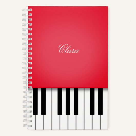 Cherry Red Piano Music Keyboard Personalisiert Notizblock (Vorderseite)