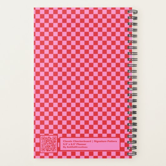 Cherry Red Pink Checkerboard Planner Planer (Rückseite)