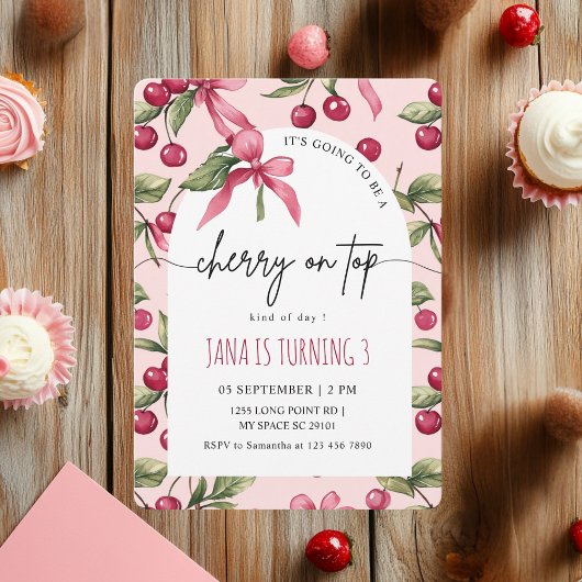 Cherry Red & Pink Kindergeburtstag Einladung