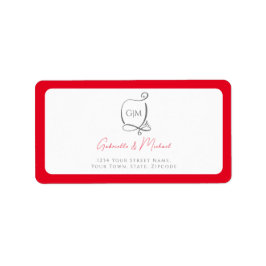 Cherry Red Simple Elegant Monogram Address  Adressaufkleber