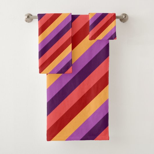 Cherry Red Violet Stripes Bath Set (Insitu)